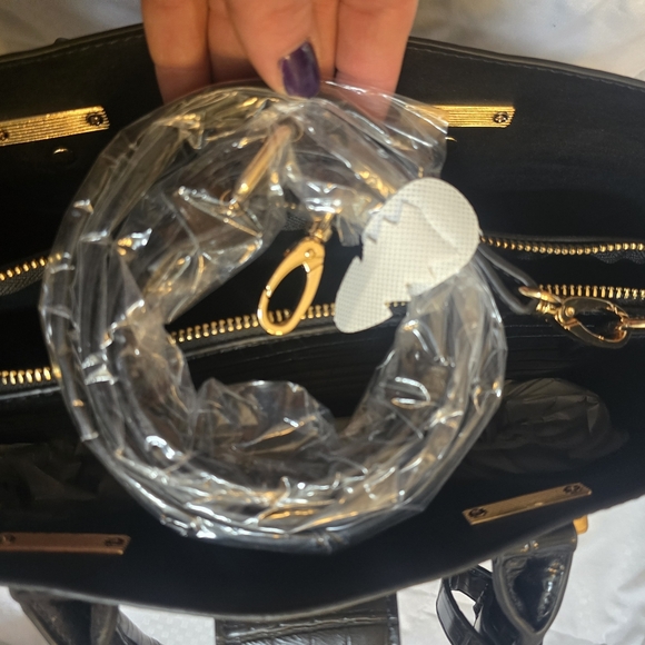 NWOT Dune London Vegan Leather Reptile Effect Satchel w/Crossbody Strap, Black. - Picture 11 of 13